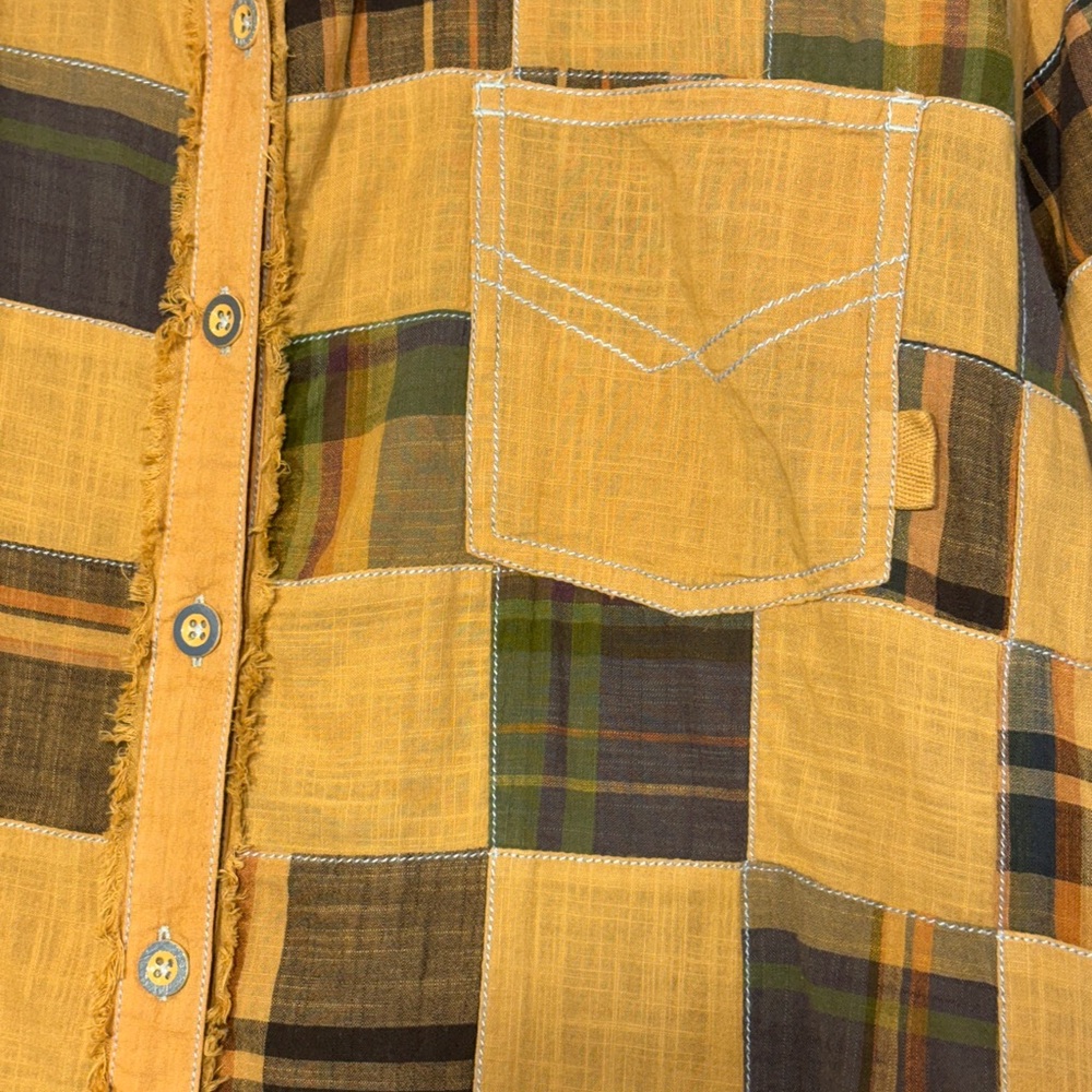 Free People Charleston Madras Check Mustard Plaid Button-Up Shirt Size XS - Picture 6 of 11